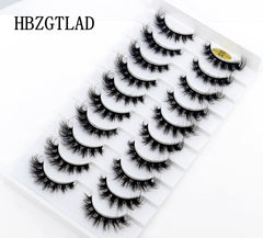 New Soft 10 Pairs 3D Faux Mink Hair False Eyelashes Natural Thick Long Eye Lashes Wispy Makeup Beauty Lashes Extension Tools