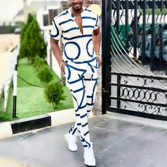 Hot Selling Printed Shirt Casual Suit Men Trousers Summer Two-piece Cross-border Men wear