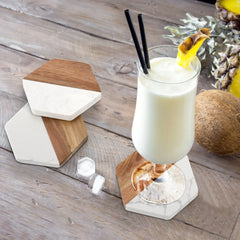 Marble Wood Coasters Set, Hexagon Geometric Coasters,