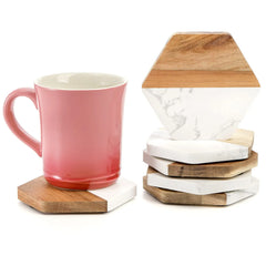 Marble Wood Coasters Set, Hexagon Geometric Coasters,