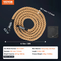 VEVOR Gym Climbing Rope 10 ft Length Gym Fitness Training Rope Gym Exercise Workout Rope for Adults, Climbing Rope for Fitness