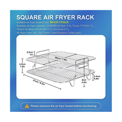 Air Fryer Rack for 5.5L Air Fryer, 2 Tier Air Fryer Grill/Shelf/Dehydrator Rack Square ,Air Fryer Accessories