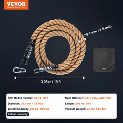 VEVOR Gym Climbing Rope 10 ft Length Gym Fitness Training Rope Gym Exercise Workout Rope for Adults, Climbing Rope for Fitness