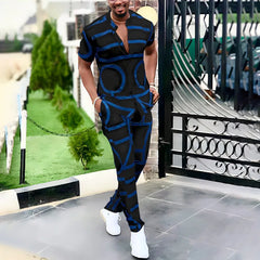 Hot Selling Printed Shirt Casual Suit Men Trousers Summer Two-piece Cross-border Men wear