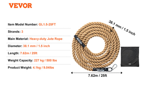VEVOR Gym Climbing Rope 10 ft Length Gym Fitness Training Rope Gym Exercise Workout Rope for Adults, Climbing Rope for Fitness